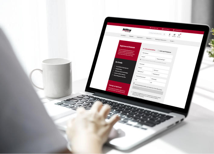 Eine Person registriert sich im Nüßing-Shop