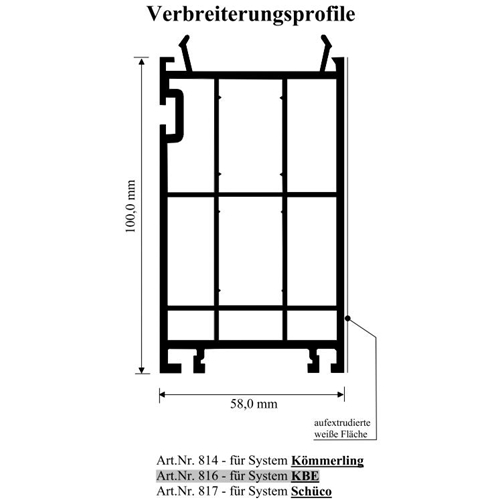 Verbreiterungsprofil Schüco 58x100mm weiß (a 6 Meter) Nr. 817