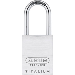 Abus Vorhangschloss, Titalium 83 Hoher Bügel, 83AL/40HB50, 2 Wendeschlüssel, TITALIUM™-Spezialaluminium silber Gehäuseb. 40mm, Gehäuset. 19mm, H 97mm, gleichschließend, lt. Muster Nr. 77396