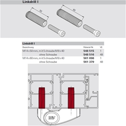 Roto Hülse Linkdrill I, Ø 14x60mm, silberfarbig, 1-teilig, mit Schrauben, Rundkopf (MG:56) 561698