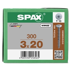 SPAX Universalschraube 3.0x20mm Rückwandkopf ohne Linse TX (T-STAR plus) T10 Vollgewinde 4CUT WIROX 300ST Nr. 0151010300203