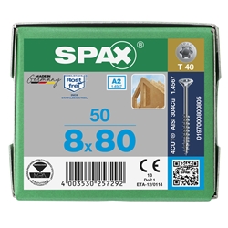 SPAX Schraube 8.0x80mm Edelstahl A2 Senkmultikopf TX (T-STAR plus) T40 Teilgewinde 4CUT 50 ST Nr. 0197000800805