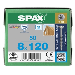 SPAX Schraube 8.0x120mm Edelstahl A2 Senkmultikopf TX (T-STAR plus) T40 Teilgewinde 4CUT 50 ST Nr. 0197000801205