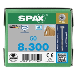 SPAX Schraube 8.0x300mm Edelstahl A2 Senkmultikopf TX (T-STAR plus) T40 Teilgewinde 4CUT 50 ST Nr. 0197000803005