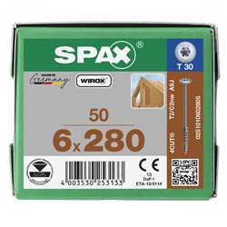 SPAX Schraube 6.0x280mm Tellerkopf TX (T-STAR plus) T30 Teilgewinde 4CUT WIROX 50ST Nr. 0251010602805