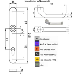 Innentürdrücker auf Langschild PZ 92/8mm EV1